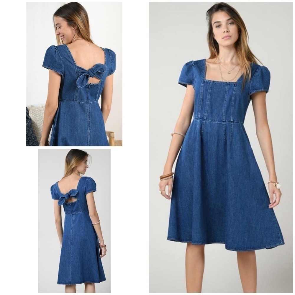 NWT Molly Bracken Denim Fit & Flare Tied Back Jean Dress XL​​​​​​​